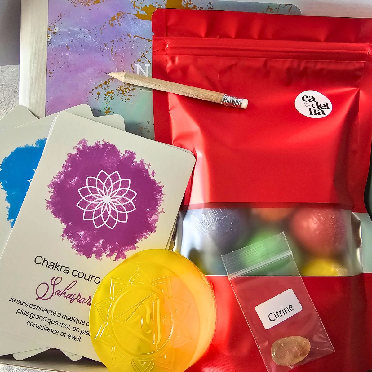 Coffret détente Chakras : Cadeau de Noël  - Bombes de bain avec pierres précieuses